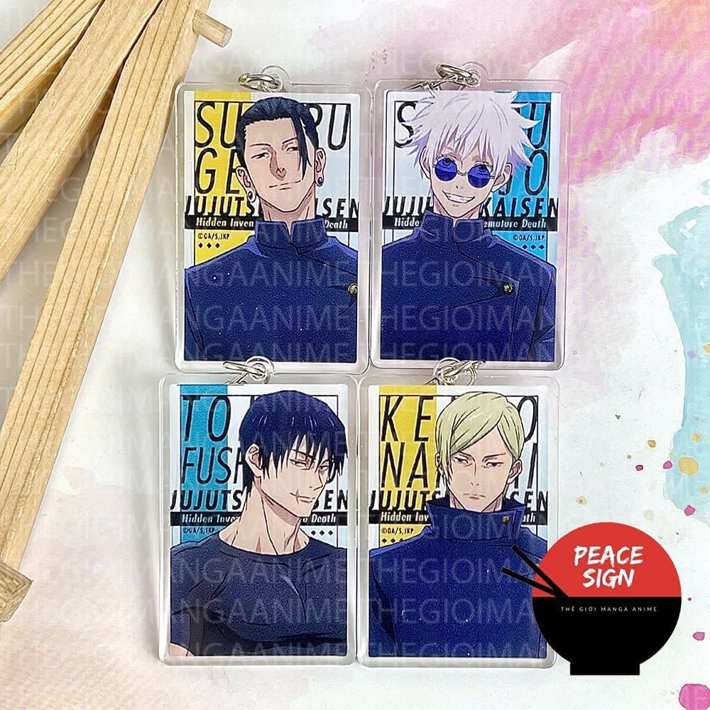 (mua 1 tặng 1) Móc khóa JUJUTSU KAISEN ver CHỮ NHẬT Chú thuật hồi chiến in hình anime chibi mica acrylic dễ thương