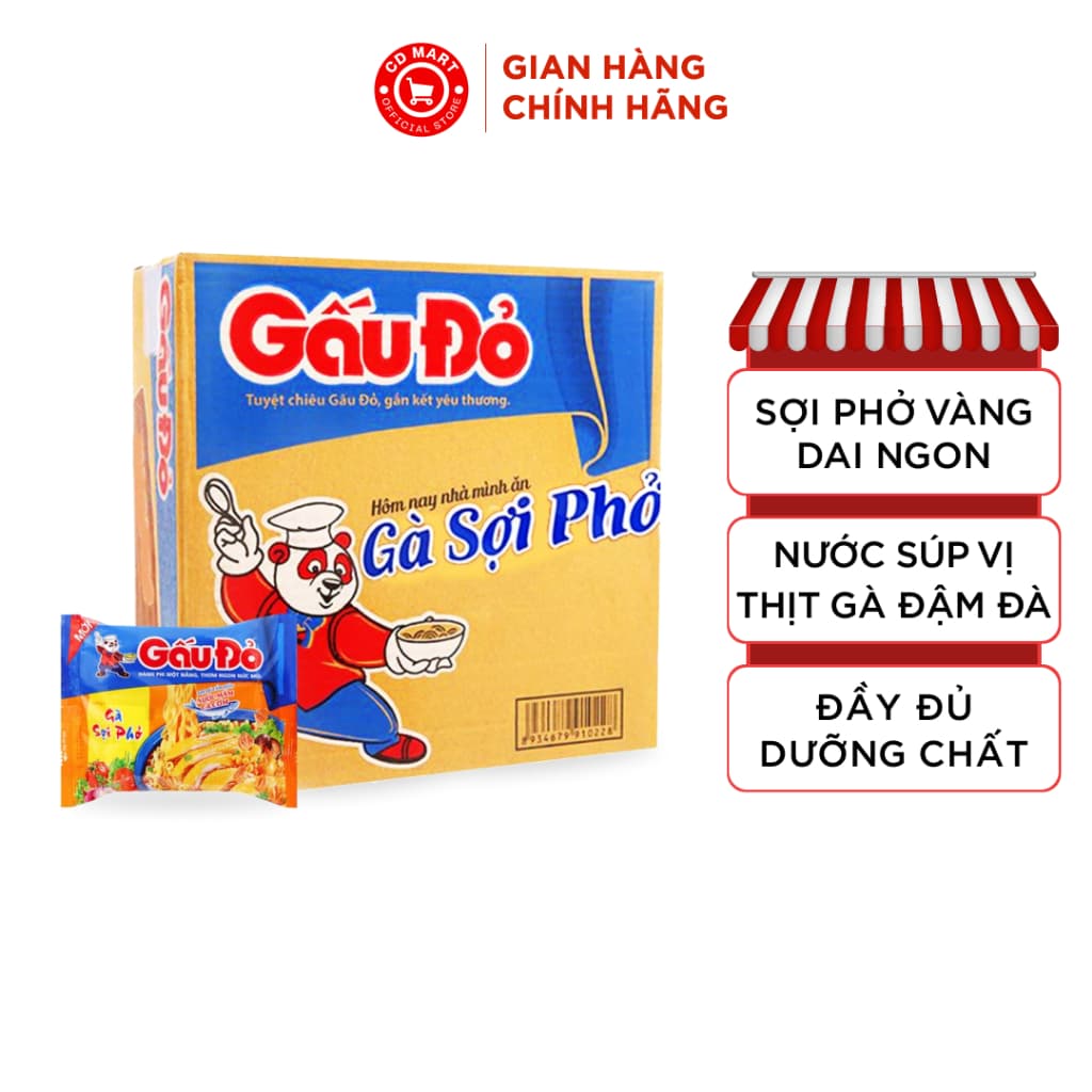 Thùng 30 gói mì ăn liền Gấu Đỏ gà sợi phở 63G (bao bì mới) TẠP HÓA BÁN_SỈ