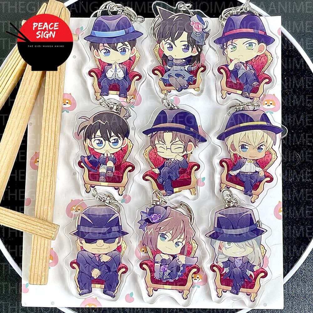 (mua 1 tặng 1) Móc khóa in hình THÁM TỬ LỪNG DANH CONAN ver GHẾ TỰA mica anime chibi quà tặng độc đáo