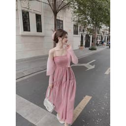 Set đầm 2 dây caro hồng khoác ngoài màu pastel dành cho nàng bánh bèo, tiểu thư, set đầm váy maxi 2 dây đi biển đẹp 5