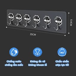 Móc Treo Dán Tường Treo Quần Áo, treo đồ 6 móc siêu dính chịu lực cho nhà tắm, nhà bếp tiện dụng 2