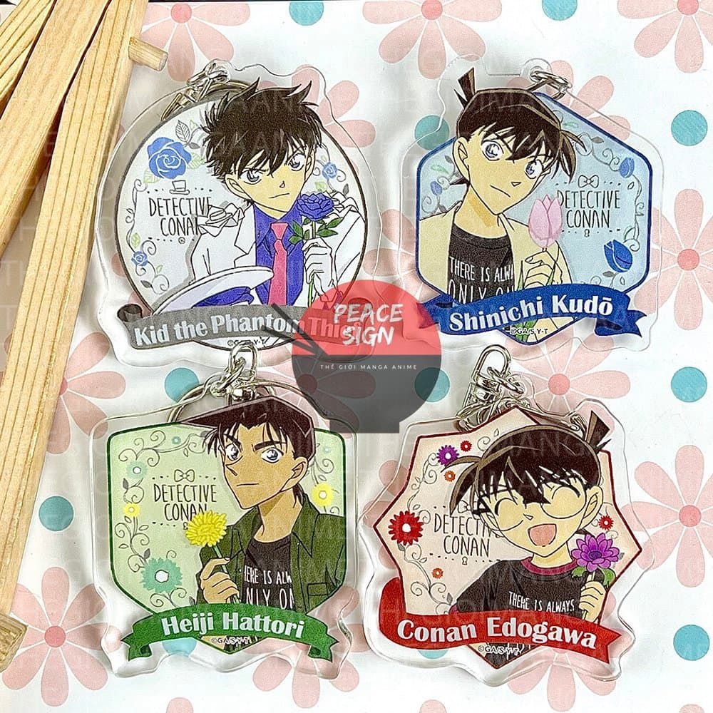 (Mua 1 tặng 1) Móc khóa in hình THÁM TỬ LỪNG DANH CONAN ver TẶNG HOA mica trong acrylic anime chibi quà tặng