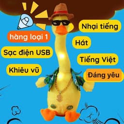 Đồ chơi trẻ em Vịt nhồi bông nhảy múa nhại giọng biết nói, Vịt nhại giọng sạc điện biết hát quà tặng cho bé. 1