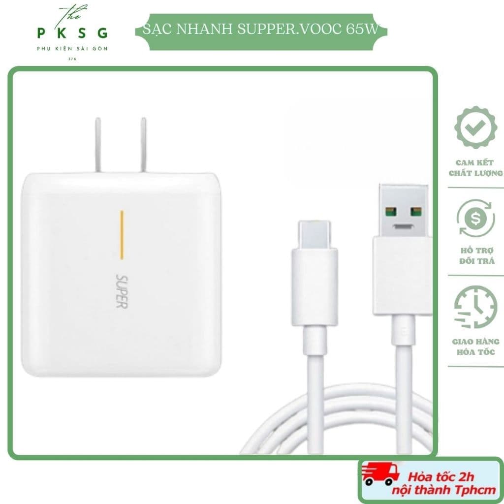Sạc Nhanh Oppo  65W Super VOOC Type C, Củ Sạc Nhanh 65w + Dây Cáp Sạc cho Oppo, Realme