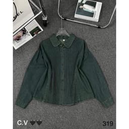 Áo sơ mi jeans  phong cách khoác ulzang Hàn Quốc, áo sơ mi bò xếp li siêu xinh 1
