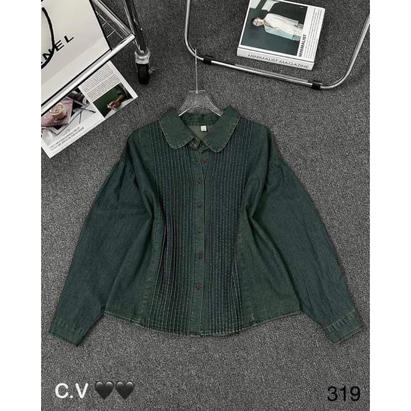 Áo sơ mi jeans  phong cách khoác ulzang Hàn Quốc, áo sơ mi bò xếp li siêu xinh
