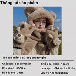Mũ Len Tai Thỏ Cute 3in1, Kèm Khăn & Găng Tay, Mũ Len Nữ Mùa Đông, Khăn Mũ Len Giữ Ấm, Quà Tặng Dễ Thương 3