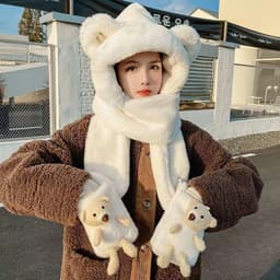 Mũ Len Tai Thỏ Cute 3in1, Kèm Khăn & Găng Tay, Mũ Len Nữ Mùa Đông, Khăn Mũ Len Giữ Ấm, Quà Tặng Dễ Thương 4
