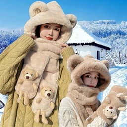 Mũ Len Tai Thỏ Cute 3in1, Kèm Khăn & Găng Tay, Mũ Len Nữ Mùa Đông, Khăn Mũ Len Giữ Ấm, Quà Tặng Dễ Thương 5