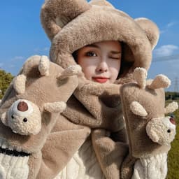 Mũ Len Tai Thỏ Cute 3in1, Kèm Khăn & Găng Tay, Mũ Len Nữ Mùa Đông, Khăn Mũ Len Giữ Ấm, Quà Tặng Dễ Thương 6