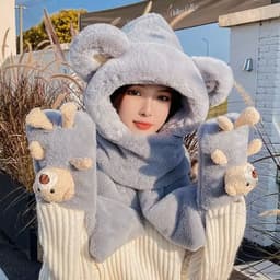 Mũ Len Tai Thỏ Cute 3in1, Kèm Khăn & Găng Tay, Mũ Len Nữ Mùa Đông, Khăn Mũ Len Giữ Ấm, Quà Tặng Dễ Thương 7