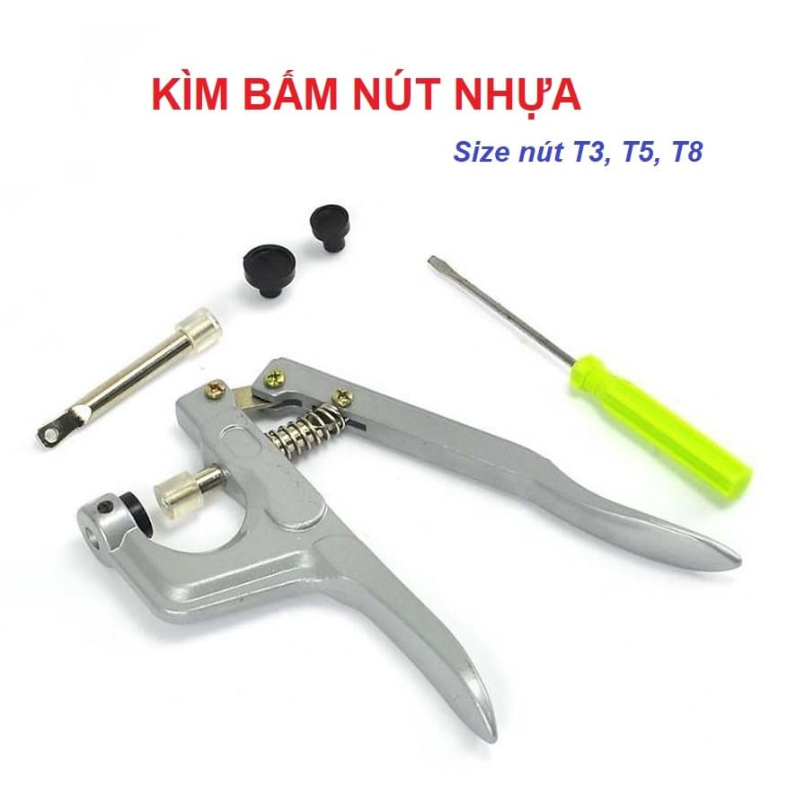 Kìm bấm nút áo mưa nút nhựa Size T3 T5 T8 Bấm lên vải được