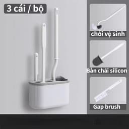 Cọ vệ sinh toilet bồn cầu, nhà tắm 3 trong 1 bằng silicon cao cấp kèm hộp treo tường chắc chắn 4