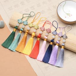 (COMBO 5) DÂY ĐỒNG TÂM KẾT CHỈ VÀNG - Móc Khóa Tua Rua Cổ Phong Đạo Cụ Chụp Ảnh Quà Tặng Treo Trang Trí 4