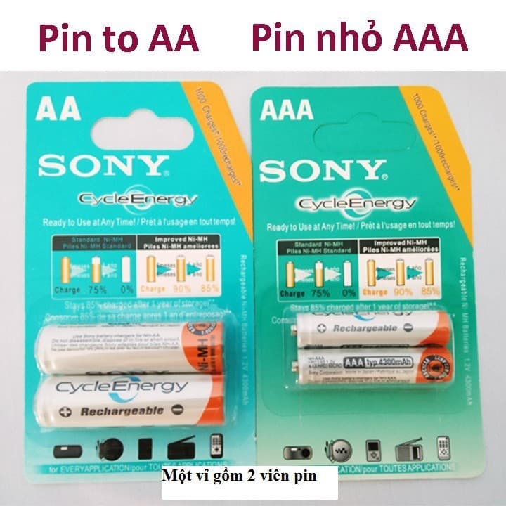 Pin Sạc Sony AA (2A) / AAA (3A) Chính Hãng Vỉ 2 Viên/ Camelion/ Sạc Pin Tiểu 3 Khe