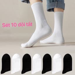 Sét 10 đôi Tất  trắng đen nam nữ cổ cao cổ trung cổ ngắn chất liệu cotton 4