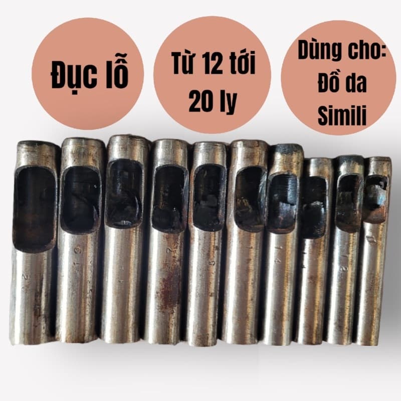 Cây đục lỗ Dụng cụ đột lỗ tròn Hàng Việt Nam Bằng thép đen  (Size Từ 10mm đến 30mm) Dụng cụ làm đồ da
