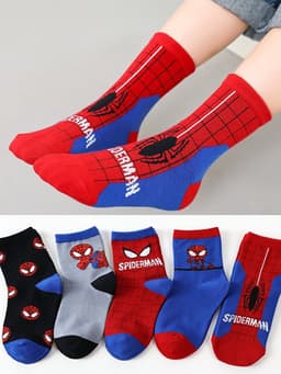 Bộ 10 Đôi Tất Trẻ Em Tuổi 1-10, Cổ Cao Chất Cotton Hình Siêu Nhân Nhện Dễ Đeo, Thoáng Khí, Co Dãn Tối Ưu 5
