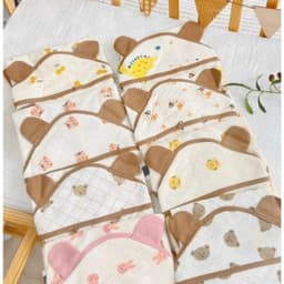 [bong]Ủ Choàng Bé Sơ Sinh Vải Xô Muslin 4 Lớp Có Mũ Trùm Đầu, Làm Khăn Quấn Cho Bé, Vải Mềm Mịn, Thoáng Mát, size 70x70cm 6