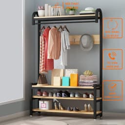 Giá treo quần áo móc câu, kết hợp kệ khung sắt mặt gỗ 4 tầng đa năng thiết kế thông minh, tiết kiệm không gian VNH-526 2