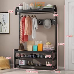 Giá treo quần áo móc câu, kết hợp kệ khung sắt mặt gỗ 4 tầng đa năng thiết kế thông minh, tiết kiệm không gian VNH-526 4