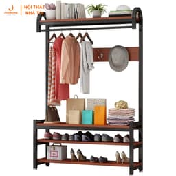 Giá treo quần áo móc câu, kết hợp kệ khung sắt mặt gỗ 4 tầng đa năng thiết kế thông minh, tiết kiệm không gian VNH-526 3