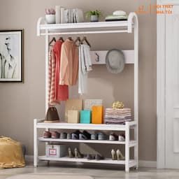 Giá treo quần áo móc câu, kết hợp kệ khung sắt mặt gỗ 4 tầng đa năng thiết kế thông minh, tiết kiệm không gian VNH-526 5
