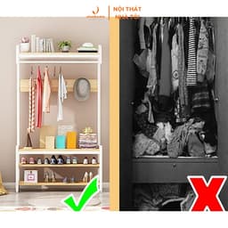 Giá treo quần áo móc câu, kết hợp kệ khung sắt mặt gỗ 4 tầng đa năng thiết kế thông minh, tiết kiệm không gian VNH-526 6
