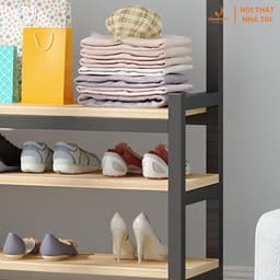 Giá treo quần áo móc câu, kết hợp kệ khung sắt mặt gỗ 4 tầng đa năng thiết kế thông minh, tiết kiệm không gian VNH-526 7