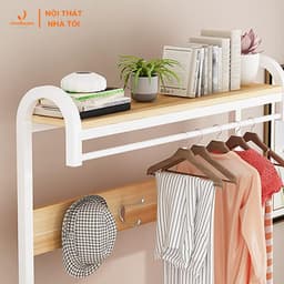 Giá treo quần áo móc câu, kết hợp kệ khung sắt mặt gỗ 4 tầng đa năng thiết kế thông minh, tiết kiệm không gian VNH-526 8