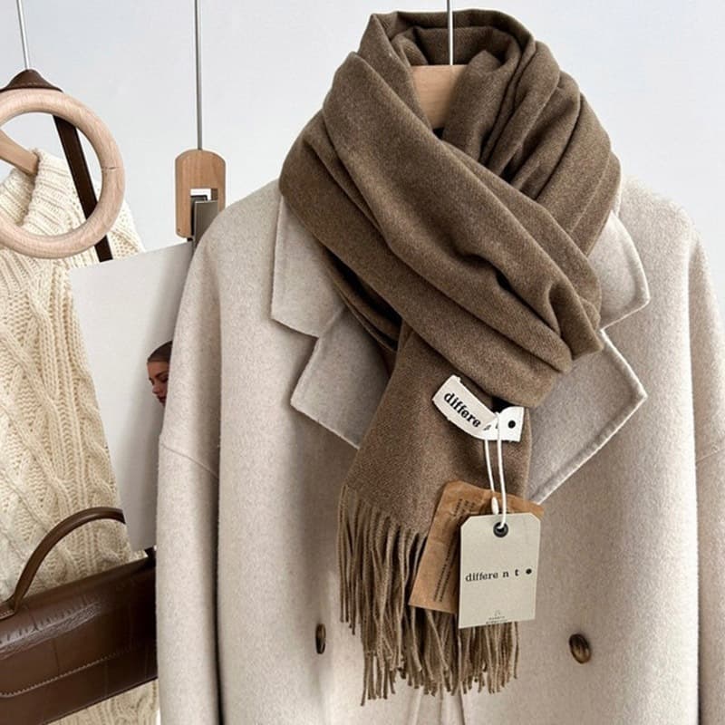 Khăn choàng cashmere giả màu trơn Different tone màu Neutral chất Cashmere dạ len mềm mịn Khăn Choàng Cổ mùa thu đông