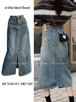 𝑨𝒏𝒏 𝑺𝒕𝒖𝒅𝒊𝒐 [SẴN]  Chân Váy Bò Dài Xẻ Trước Lưng Cao Y2K Cao Cấp, Chất Jean Dày Đẹp Dáng Suông Màu Xanh Retro 12