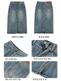 𝑨𝒏𝒏 𝑺𝒕𝒖𝒅𝒊𝒐 [SẴN]  Chân Váy Bò Dài Xẻ Trước Lưng Cao Y2K Cao Cấp, Chất Jean Dày Đẹp Dáng Suông Màu Xanh Retro 14