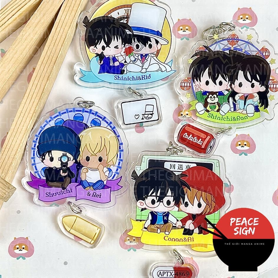 Mua 1 tặng 1 (NGÂY THƠ) Móc khóa DETECTIVE CONAN CHIBI Treo Thả Thám Tử Lừng Danh in hình anime chibi Mica acrylic