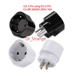 Phích cắm chuyển đổi 3 chấu sang 2 chấu (US 3 Pin sang EU 2 Pin) có đất 3800W 250V-16A 1