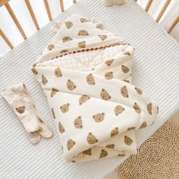 Chăn ủ sơ sinh TRẦN BÔNG, Xô Muslin Hạt Đậu, chăn quấn mùa đông cho bé, ủ kén hình gấu 6
