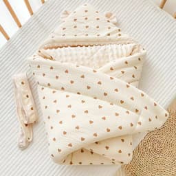 Chăn ủ sơ sinh TRẦN BÔNG, Xô Muslin Hạt Đậu, chăn quấn mùa đông cho bé, ủ kén hình gấu 7