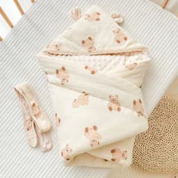 Chăn ủ sơ sinh TRẦN BÔNG, Xô Muslin Hạt Đậu, chăn quấn mùa đông cho bé, ủ kén hình gấu 5