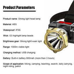 Đèn Pin Đội Đầu Siêu Sáng Kèm Sạc Chống Nước, Đèn LED Chiếu Xa Siêu Sáng- Dây Đeo Dung Lượng Cao 4