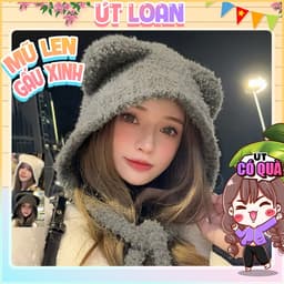 Mũ Len Giữ Ấm Nam Nữ Phối Dây Dài Và Hình Gấu Có Vành Che Tai Koala+ Cưng Xỉu U2432 1