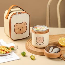 Bình ủ cháo giữ nhiệt lên đến 8 tiếng bằng nhựa cao cấp inox 304 không gỉ kèm túi giữ nhiệt cho bé hình gấu 4
