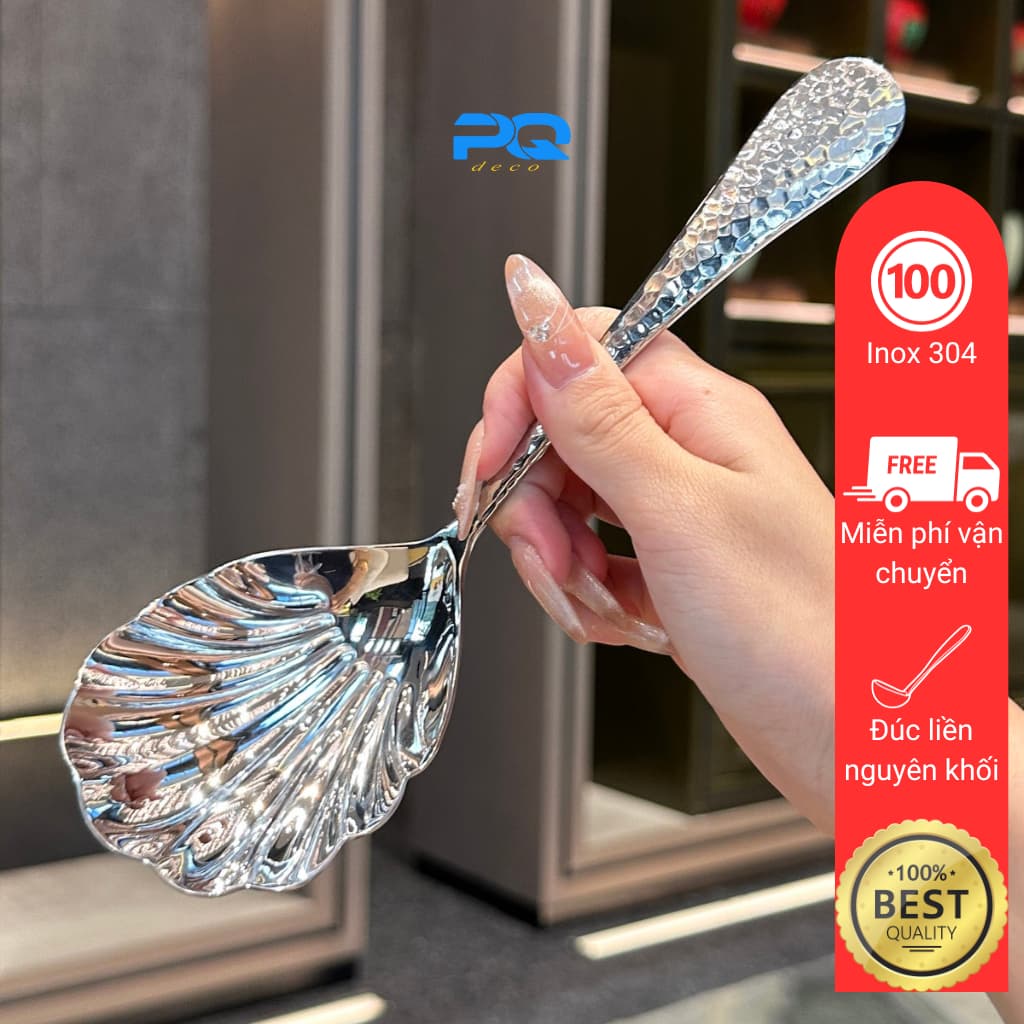 Muôi múc canh hình sò muỗng vá múc soup để bàn ăn inox 18/10