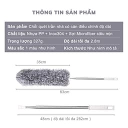 Chổi Lông Quét Bụi Dài 2m6. Chổi Lau Trần Nhà Thông Minh Đầu Chổi Uốn Dẻo Linh Hoạt 5