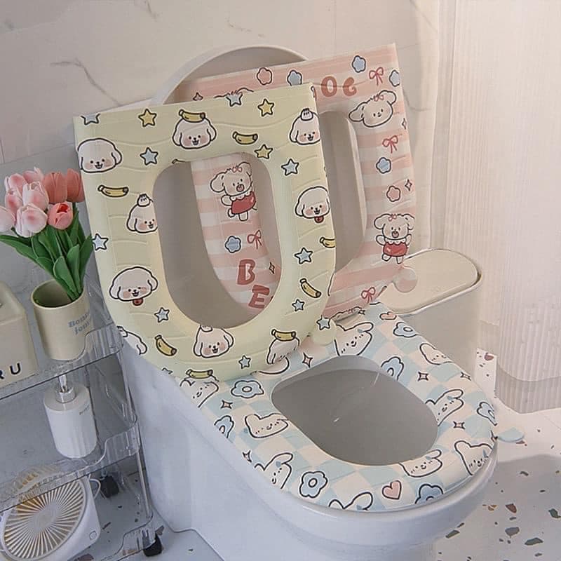 Đệm lót bồn cầu giữ ấm chống vi khuẩn bằng EVA chống thấm in họa tiết xinh xắn 43x39cm