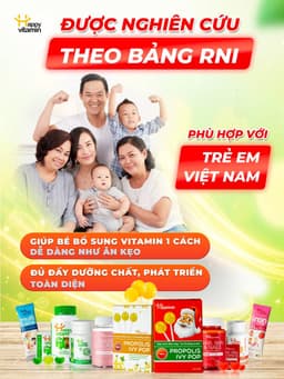 Kẹo mút ho keo ong lá thường xuân Happy Vitamin hỗ trợ ngăn ngừa ho, viêm họng, khản tiếng-  Hộp 12 Que 10