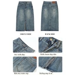 𝑨𝒏𝒏 𝑺𝒕𝒖𝒅𝒊𝒐 [SẴN]  Chân Váy Bò Dài Xẻ Trước Lưng Cao Y2K Cao Cấp, Chất Jean Dày Đẹp Dáng Suông Màu Xanh Retro 5