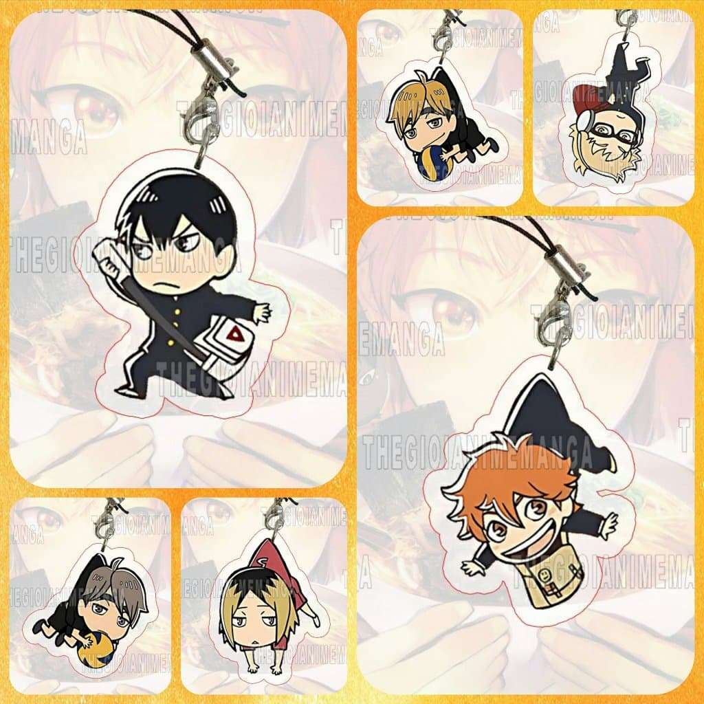 (Tặng móc kóa) Móc dây treo điện thoại HAIKYUU! ver BỊ TREO in hình chibi mica trong acrylic móc khóa anime bóng chuyền