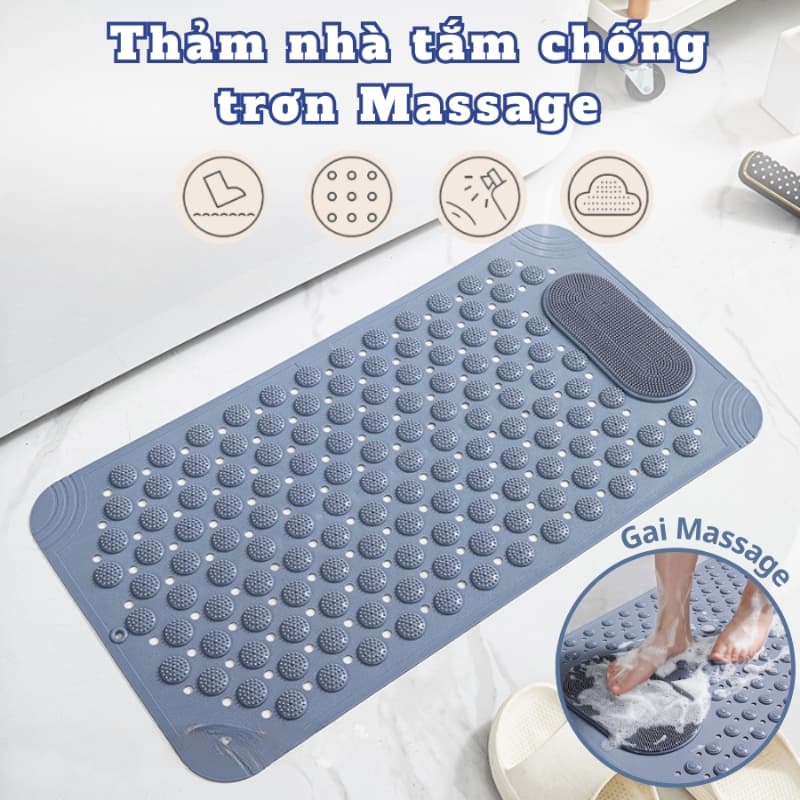 Thảm nhà tắm chống trượt massage chân chất liệuTPE+PVCcao cấp,hút chân không treo tường,có lỗ thoát nước nhanh chóng