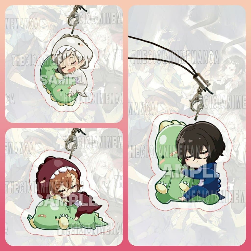 (mua 1 tặng 1) Móc dây treo điện thoại Bungou Stray Dogs Văn Hào Lưu Lạc ver KHỦNG LONG chibi mica acrylic anime