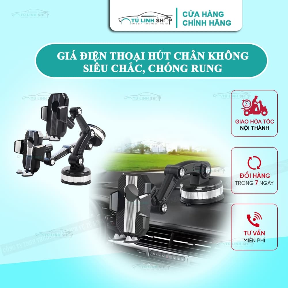 Giá đỡ điện thoại 3 khớp gắn taplo, kính ô tô hoặc bàn làm việc, chống rung, siêu chắc